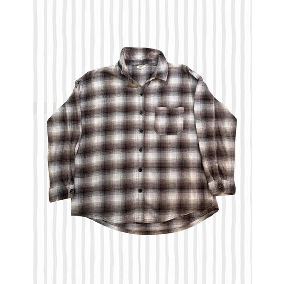 Garage Tops - Garage Plaid Flannel Button Up Shirt Brown Cream Size M
